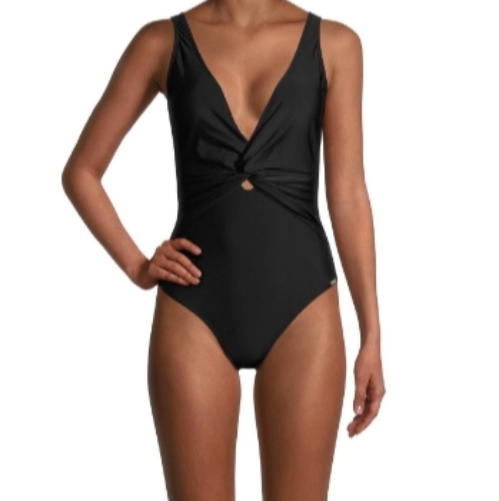 Nicole Miller Black Twist Front One Piece Swimsuit